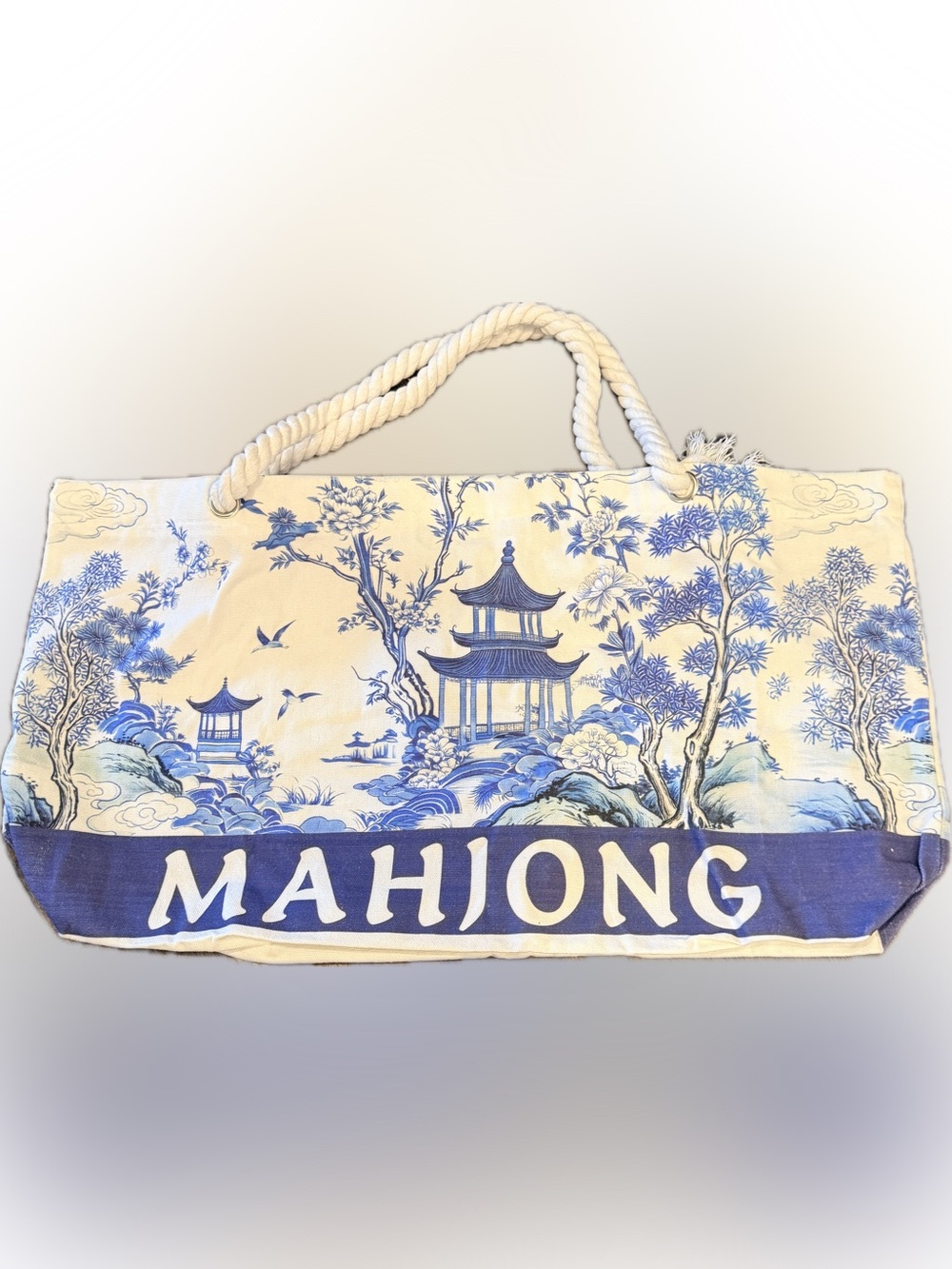 Mahjong 3 Piece Bag Travel Set - Tiles, Racks & Tote Bags in Blue and White NWOT - Picture 2 of 8